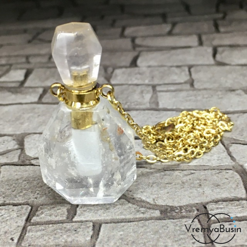 Горный хрусталь. Кулон-флакон для духов с цепочкой цв.золото (1шт.)