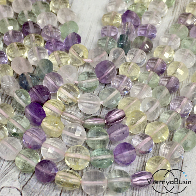 Микс самоцветов, плоские бусины с микроогранкой, 4х6 мм (1х2 нити, ок. 30 шт.) Микс самоцветов, плоские бусины с микроогранкой, 4х6 мм (1х2 нити, ок. 30 шт.)