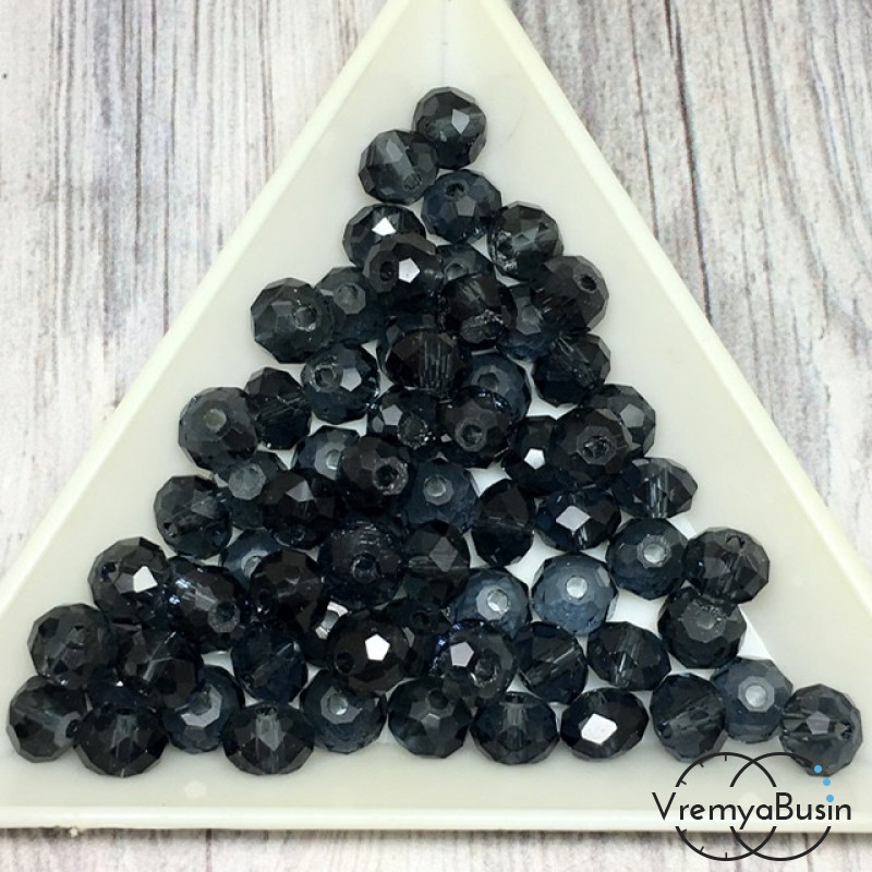 Бусины-рондели из граненого стекла, цвет ТЕМНО-СЕРЫЙ, размер 6 мм  (упак. 10 шт.)