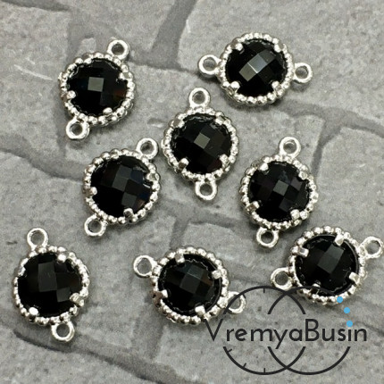 Коннекторы с граненым стеклом, круг 8х12 мм, цв. ЧЕРНЫЙ В СЕРЕБРЕ (2 шт.)