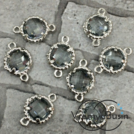 Коннекторы с граненым стеклом, круг 8х12 мм, цв. СЕРЫЙ В СЕРЕБРЕ (2 шт.)