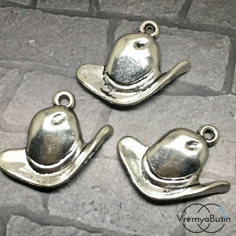 Шляпа. Подвеска металлическая, 18х22 мм,  цв. серебро (1 шт.)
