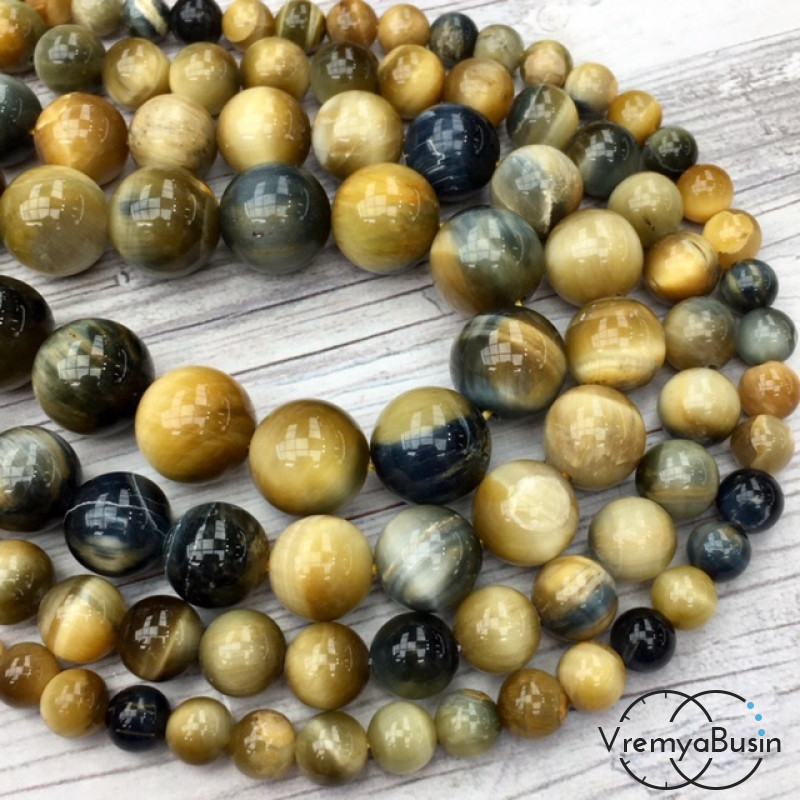 Соколино-тигровый глаз, шарик гладкий, 6-8-10-12 мм (1 шт.)