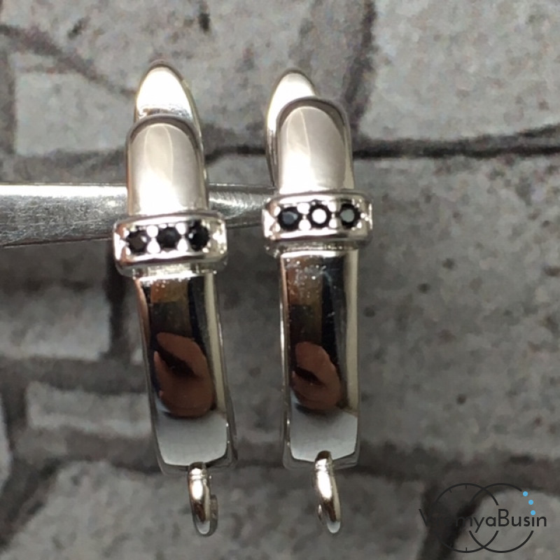 Швензы с английским замком. Латунь с родиевым покрытием и фианитами