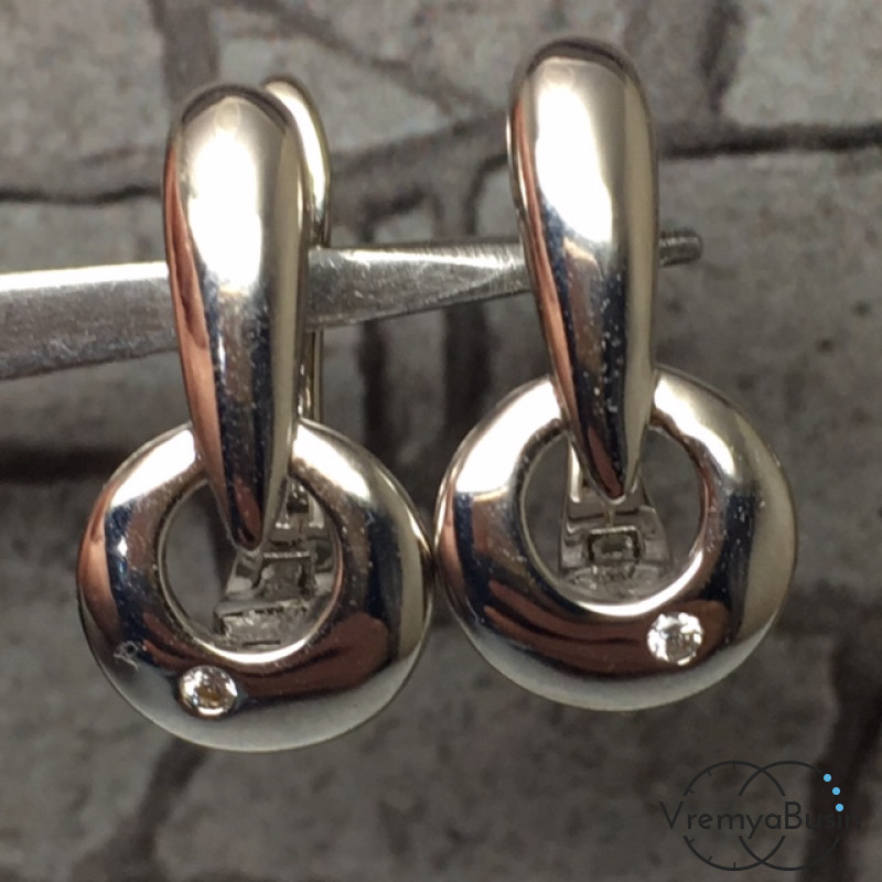 Швензы с английским замком. Латунь с родиевым покрытием и фианитами