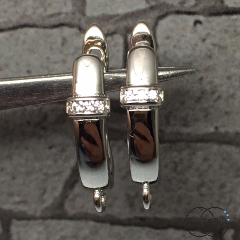 Швензы с английским замком. Латунь с родиевым покрытием и фианитами