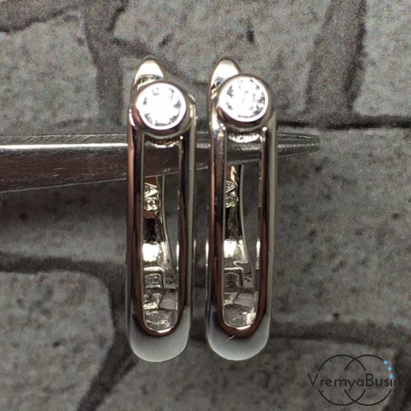 Швензы с английским замком. Латунь с родиевым покрытием и фианитами