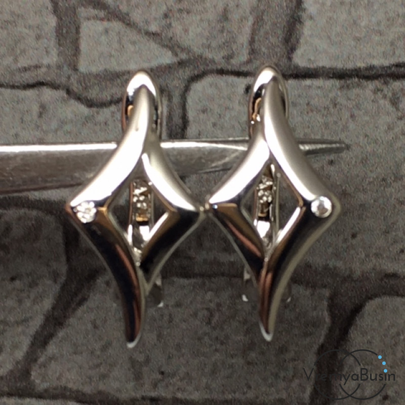 Швензы с английским замком. Латунь с родиевым покрытием и фианитами