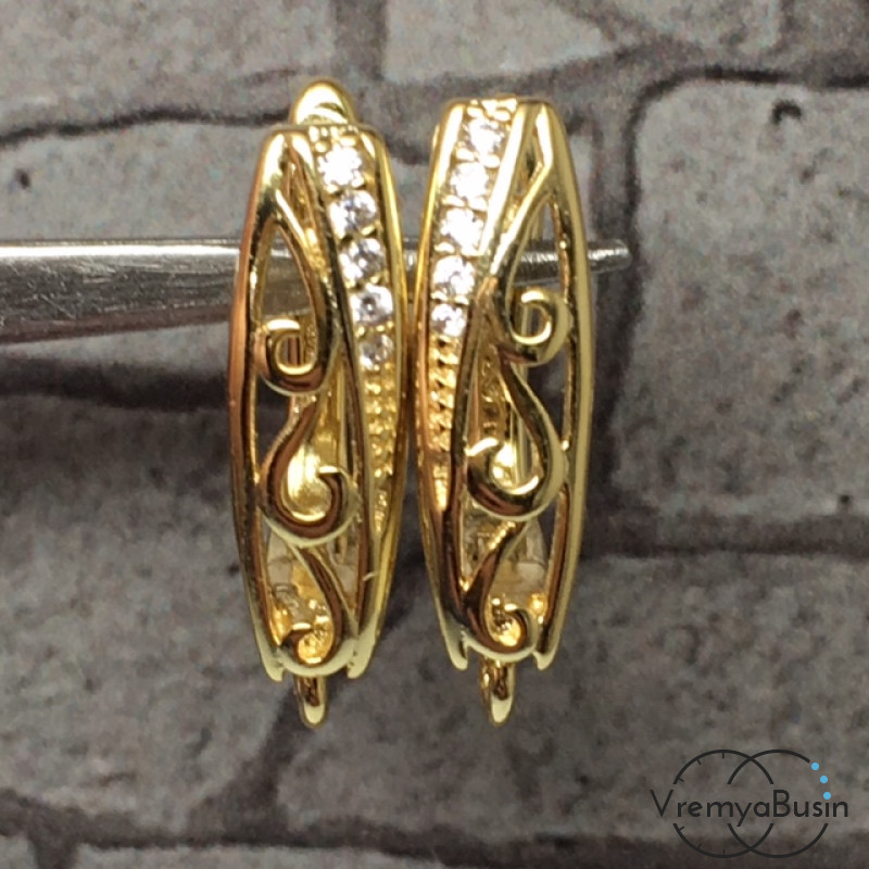 Швензы с английским замком. Латунь с позолотой и фианитами