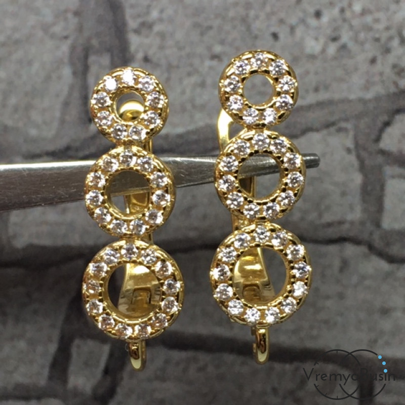 Швензы с английским замком. Латунь с позолотой и фианитами