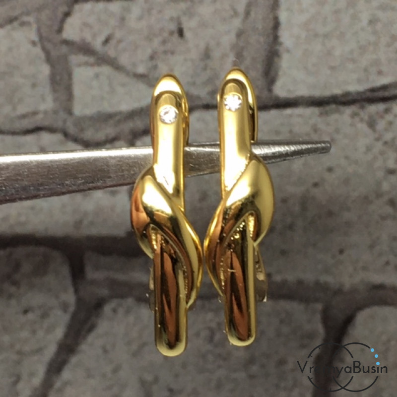 Швензы с английским замком. Латунь с позолотой и фианитами