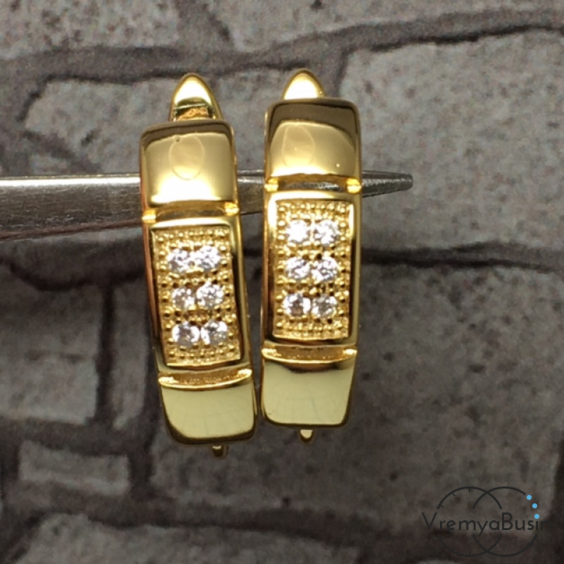 Швензы с английским замком. Латунь с позолотой и фианитами