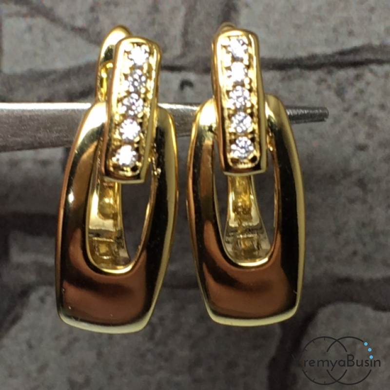 Швензы с английским замком. Латунь с позолотой и фианитами