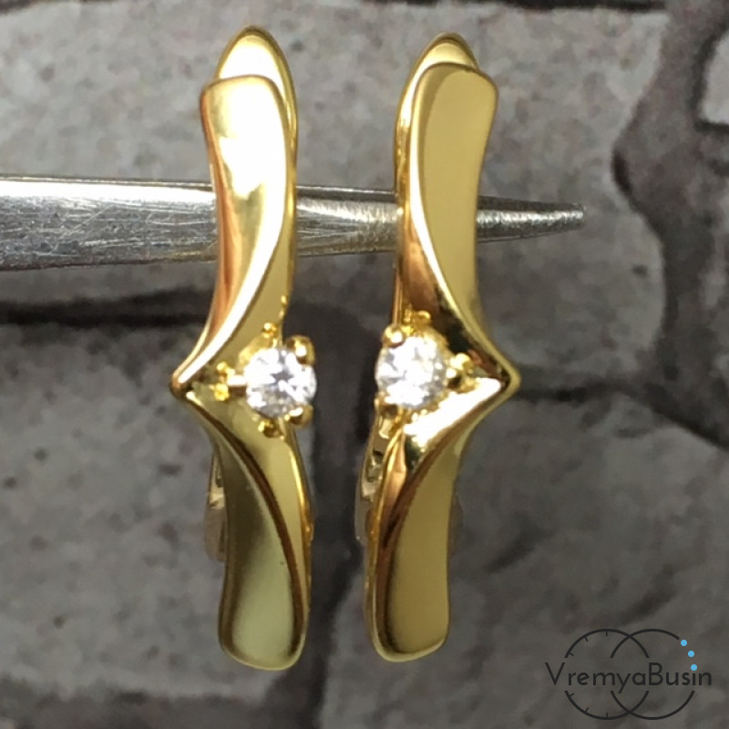 Швензы с английским замком. Латунь с позолотой и фианитами