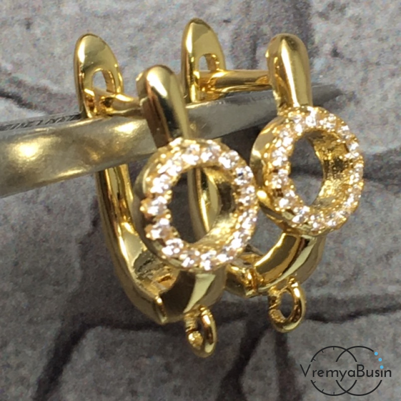 Швензы с английским замком. Латунь с позолотой и фианитами