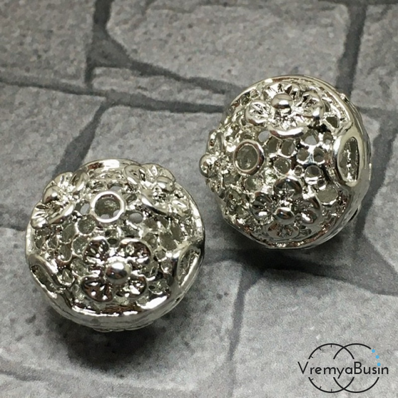 Бусина из латуни с родиевым покрытием, 13х15 мм  (1 шт.)