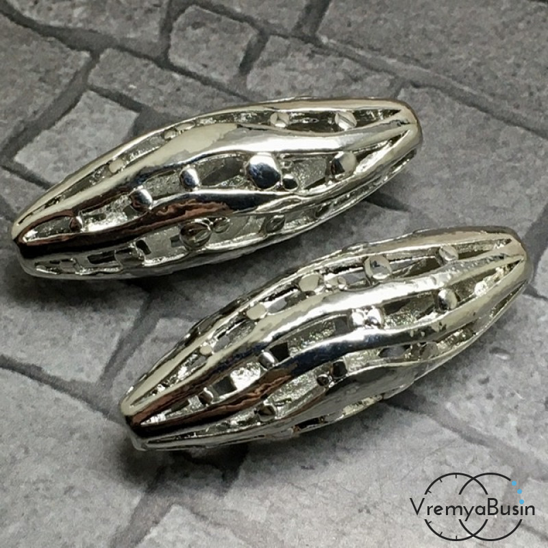 Бусина из латуни с родиевым покрытием, 13х38 мм  (1 шт.)