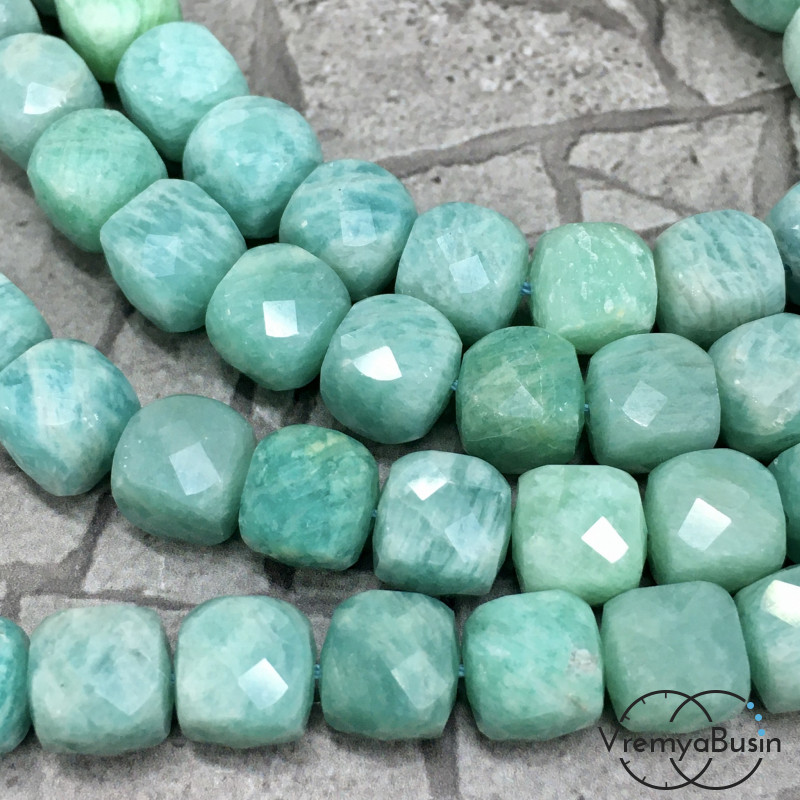 Амазонит, кубик 9х9 мм с микроогранкой ювелирн.качества (1 шт.)