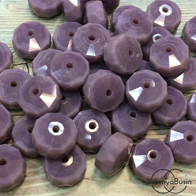 Бусины шайбы из граненого стекла, 6х9 мм цв. фиолетовый матовый (1 шт.)