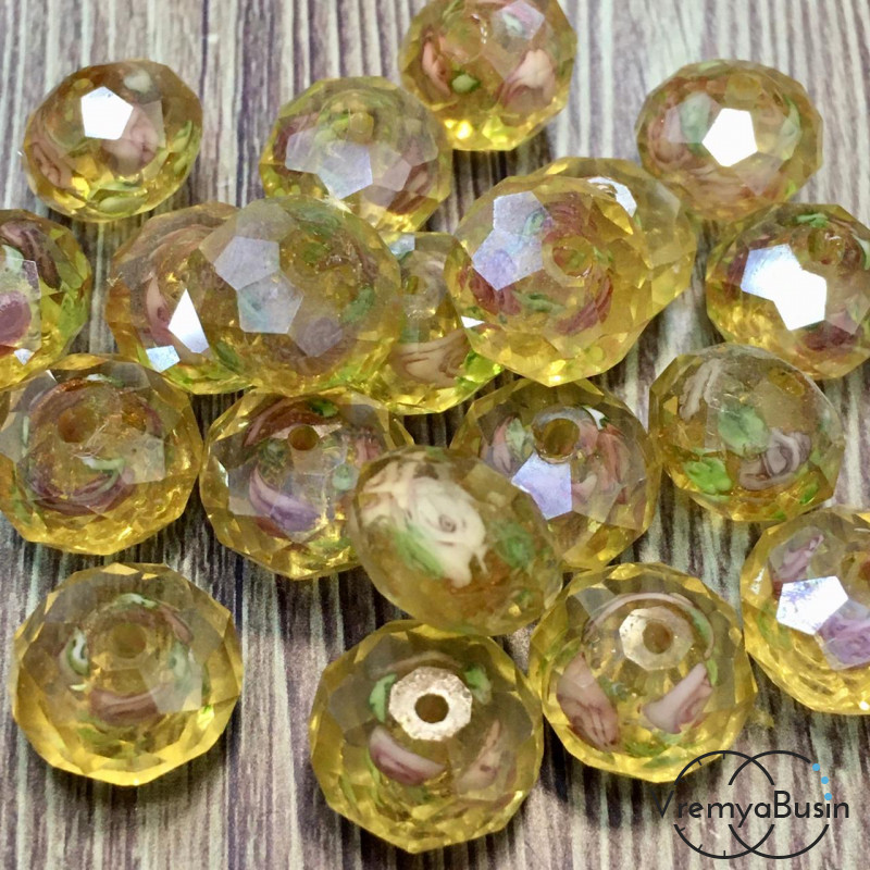 Бусины граненые из стекла миллефиори, 9х12 мм (1 шт.)