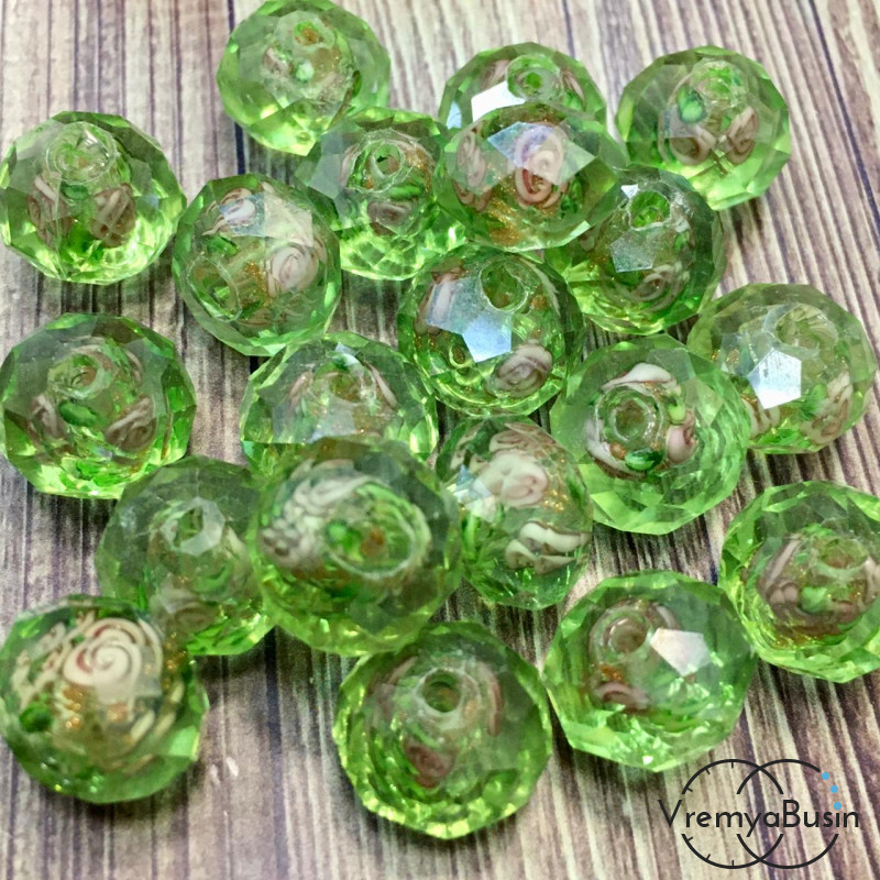 Бусины граненые из стекла миллефиори, 9х12 мм (1 шт.)