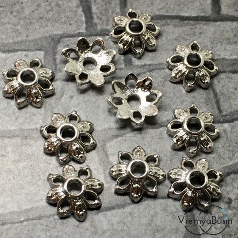 Шапочки для бусин 9 мм, латунь с родиевым покрытием (10 шт.)