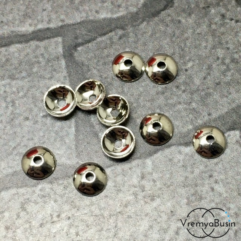 Шапочки для бусин 4 мм, латунь с родиевым покрытием (10 шт.)