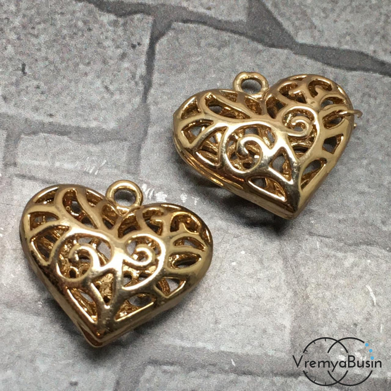 Подвеска "Сердце" из латуни с позолотой, 17х18 мм  (1 шт.)