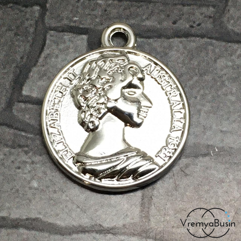 Подвеска "Монета" из латуни с родиевым покрытием, 20 мм  (1 шт.)