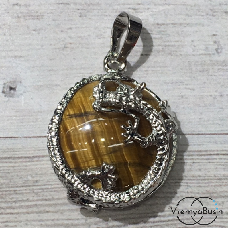 Тировый глаз. Кулон из камня "Дракон с кабошоном", 20х33 мм (1 шт.)