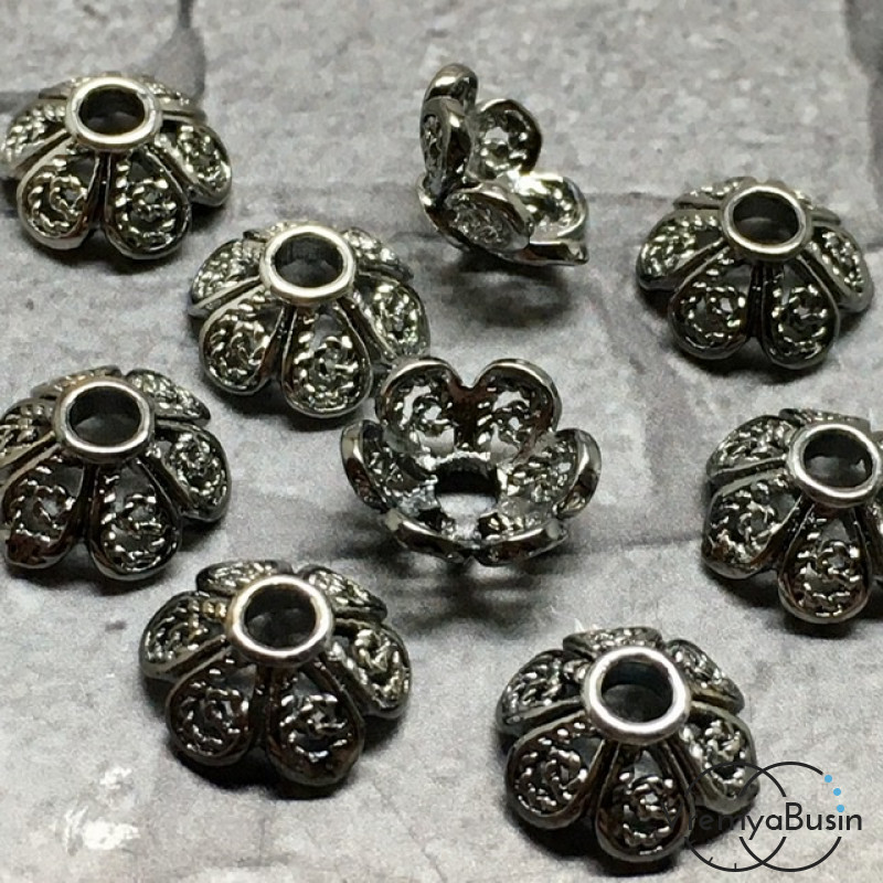 Шапочки для бусин 8 мм, латунь с чёрным родиевым покрытием (10 шт.)