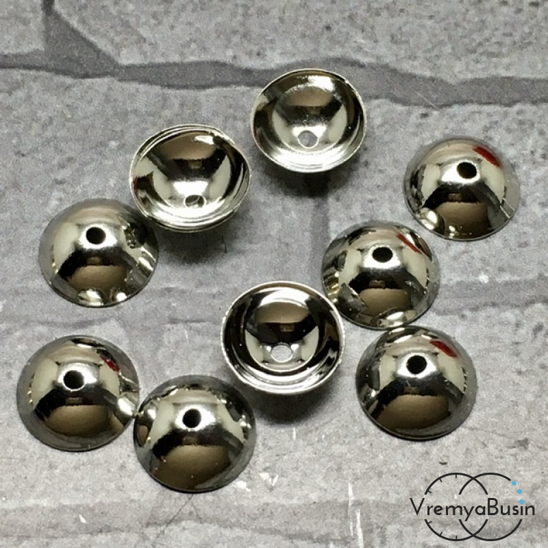 Шапочки для бусин 8 мм, латунь с родиевым покрытием (10 шт.)