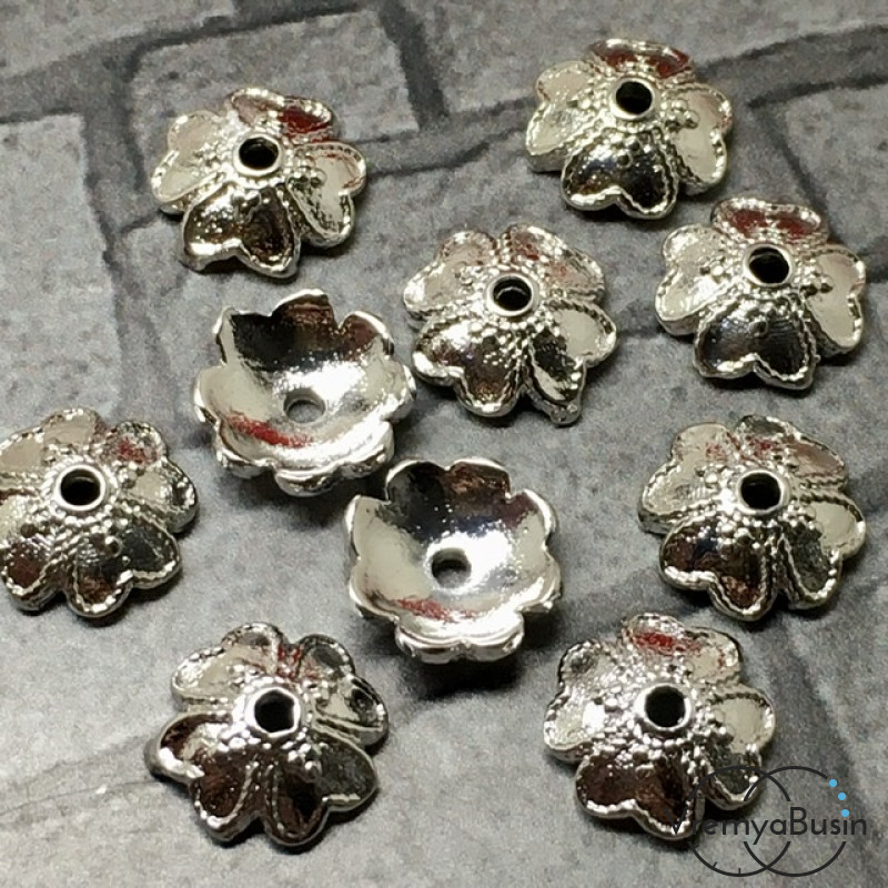 Шапочки для бусин 8 мм, латунь с родиевым покрытием (10 шт.)