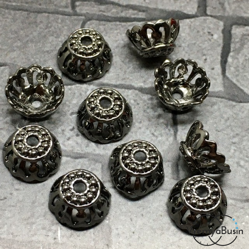 Шапочки для бусин 6х10 мм, латунь с чёрным родиевым покрытием (10 шт.)