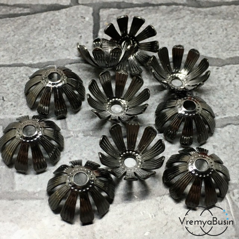 Шапочки для бусин 5х12 мм, латунь с чёрным родиевым покрытием (10 шт.)