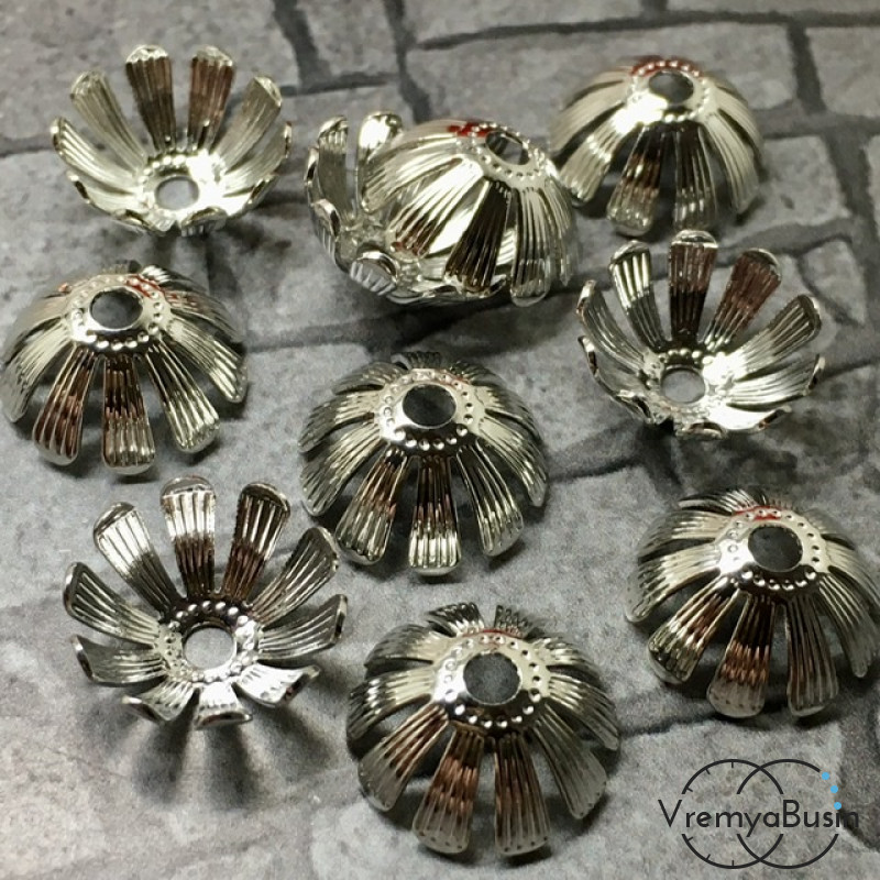 Шапочки для бусин 5х12 мм, латунь с родиевым покрытием (10 шт.)