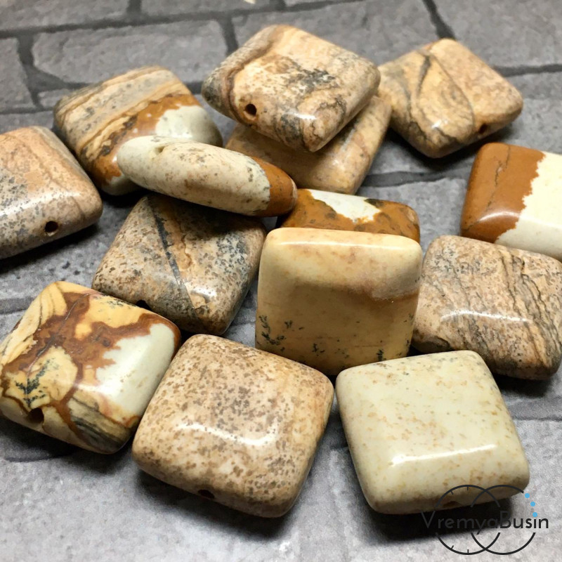 Яшма пейзажная. Квадрат плоский 15х15 мм (1 шт.)