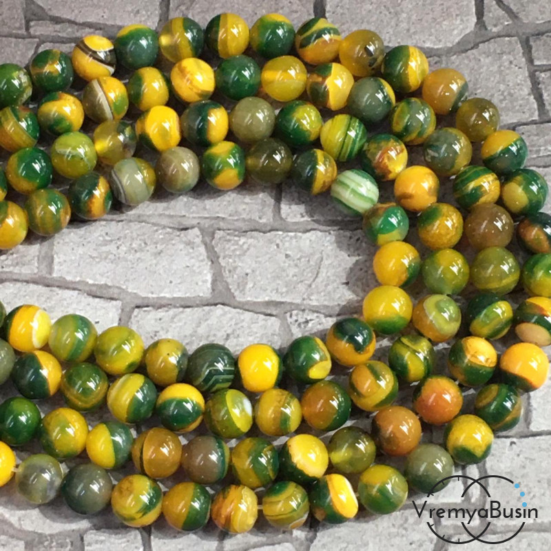 Агат тонированный, шарик гладкий 8 мм (нить, ок. 48 шт.)