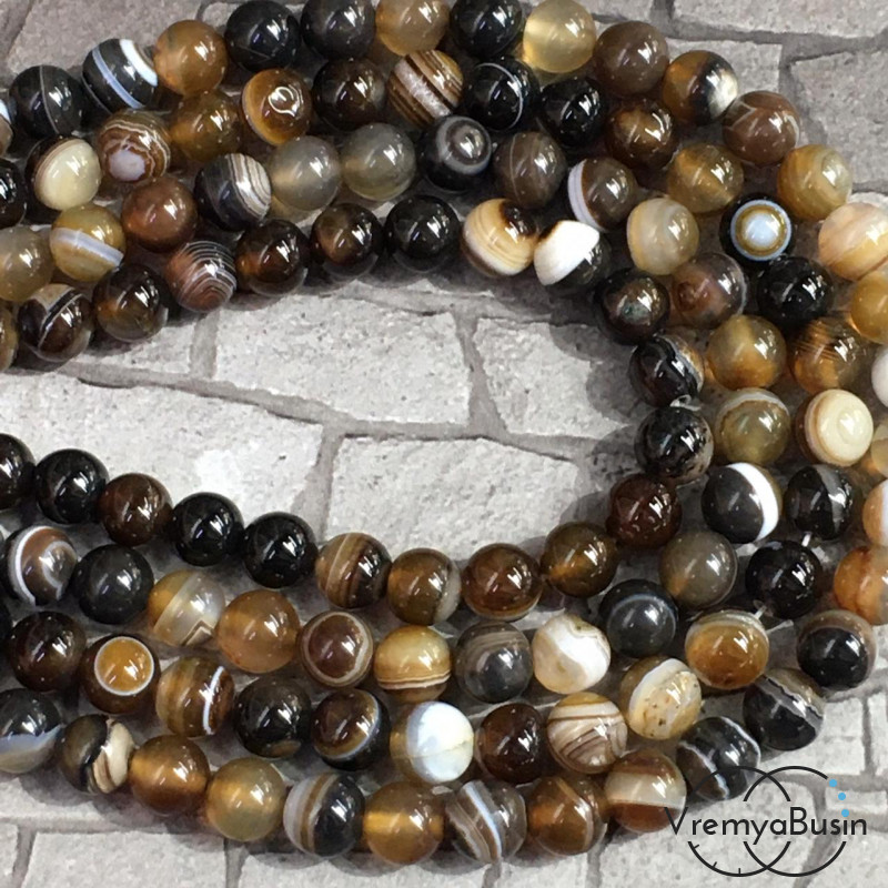 Агат тонированный, шарик гладкий 8 мм (нить, ок. 48 шт.)