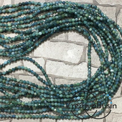 Голубой турмалин, самые мелкие граненые бусины из камня, 2 мм ААА качество (нить, ок. 40 см.)