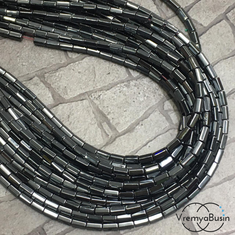 Гематит, прямоугольные трубочки 3х5 мм, цв. черный (нить, ок. 80 шт.)