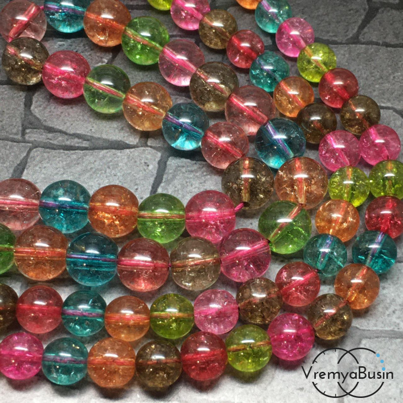 Кварц кракле. Разноцветный микс, шарик гладкий 8-10 мм (1 шт.)