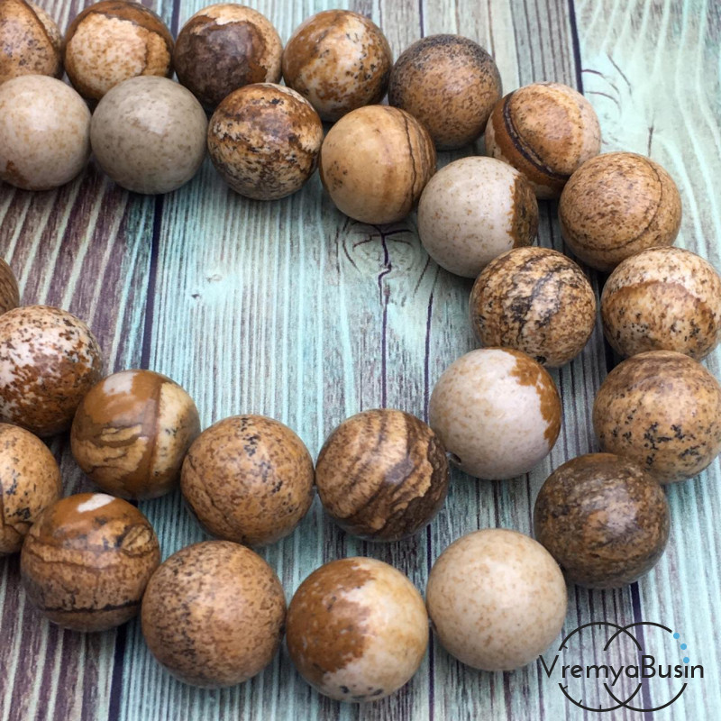 Яшма пейзажная, гладкий шарик 12 мм (1/2 нити, ок. 16 шт.)