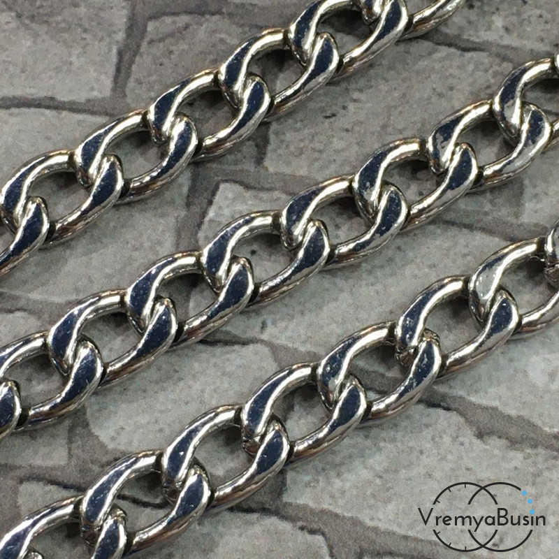 Цепочка металлическая крупная, 8х12 мм, латунь с родиевым покрытием (1/2 м.)