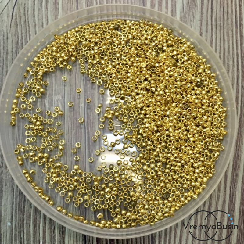 Кримпы мелкие, обжимные бусины, 1х1.3 мм, цв. золото (0,5 гр.)