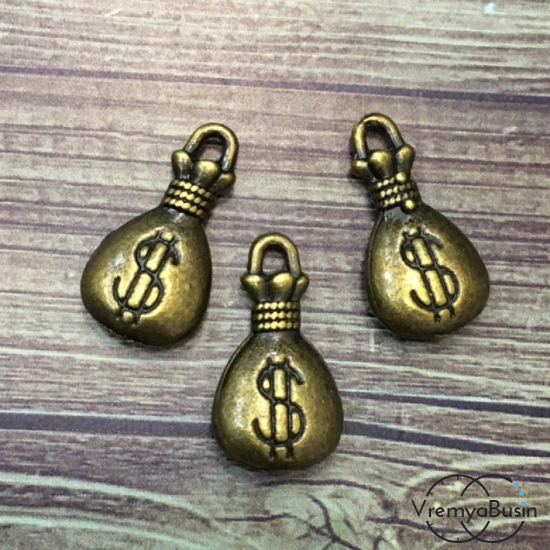 Мешочек денег. Подвеска металлическая цв. бронза (1 шт.)