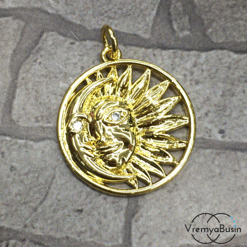 Подвеска из латуни с позолотой и фианитами (1 шт.)