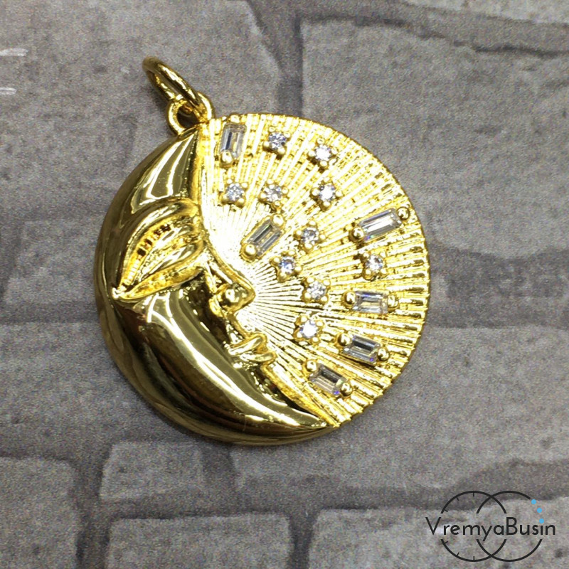 Подвеска из латуни, 30 мм,  с позолотой и фианитами (1 шт.)