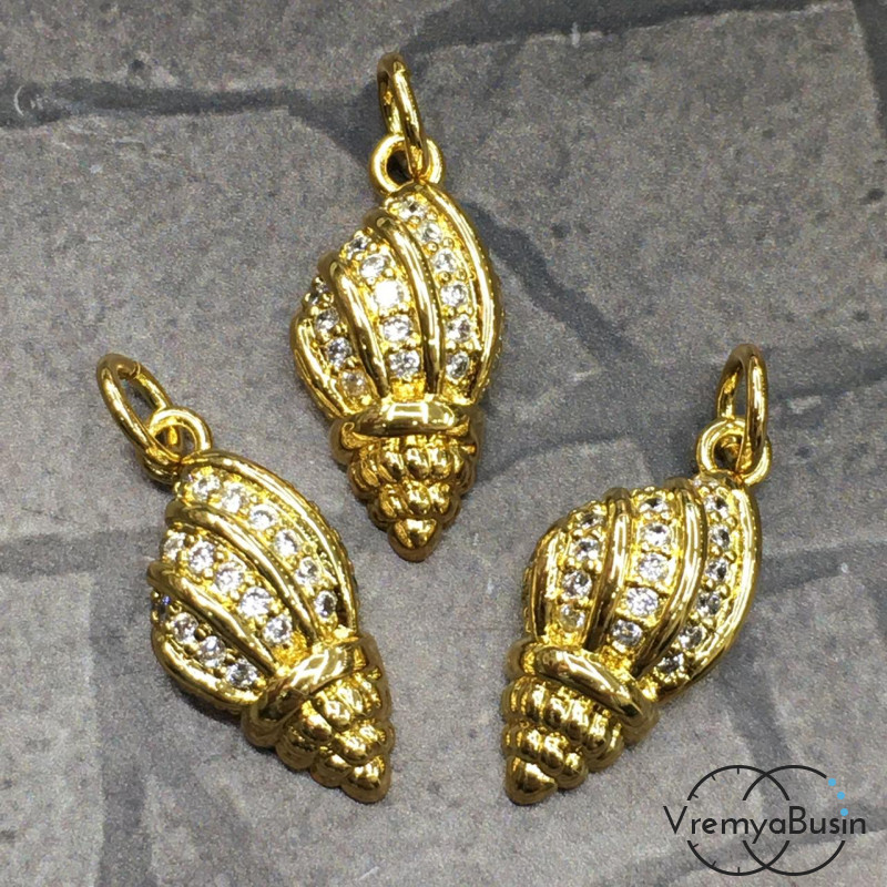 Подвеска из латуни с позолотой и фианитами (1 шт.)