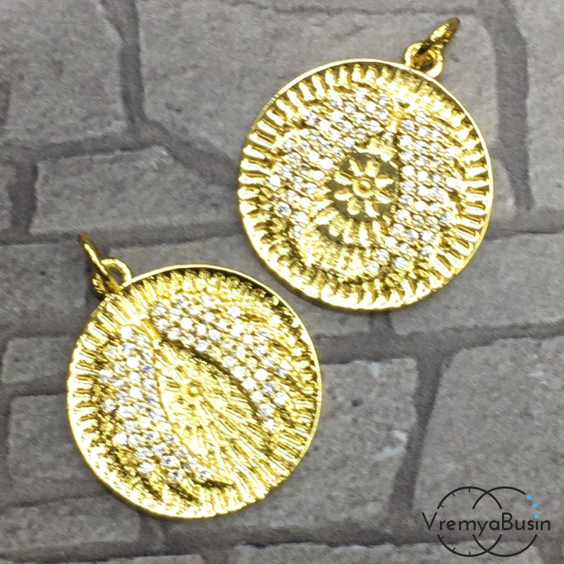 Подвеска из латуни с позолотой и фианитами (1 шт.)